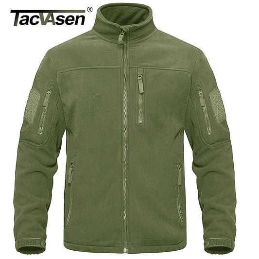 Full Zip up Tactical Green Fleece Jacket Thermal Warm Work Coats Mens Pockets Safari Jacket Hiking Outwear Windbreaker